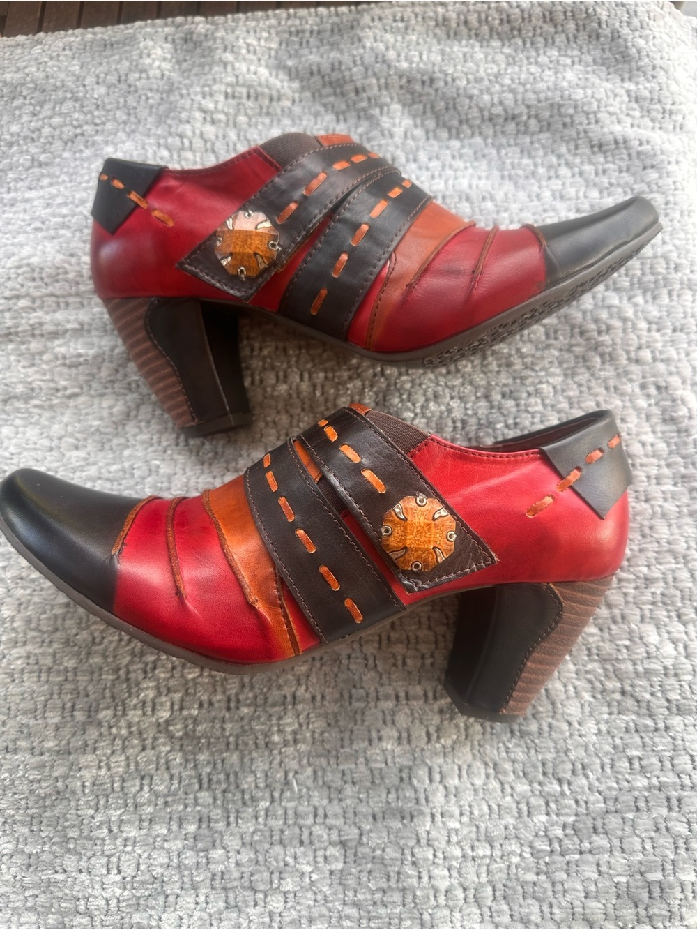 Spring Step L'Artista "Wondrous" Red, Brown & Orange Leather Heeled Booties